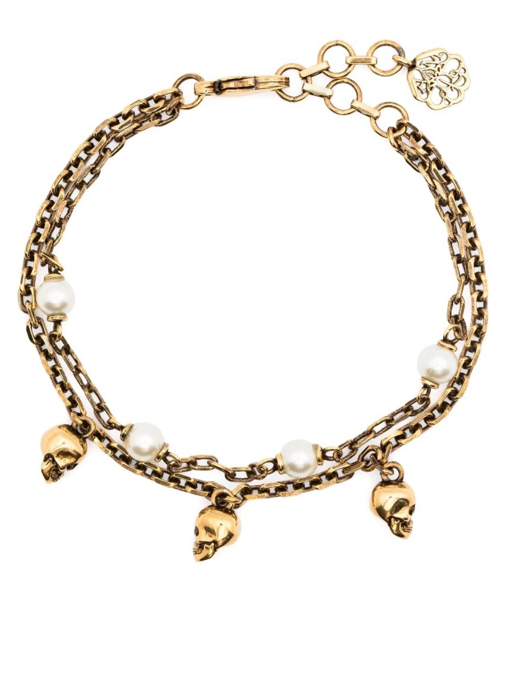 Alexander McQueen Gold Multi-Chain Bracelet with White Pearls